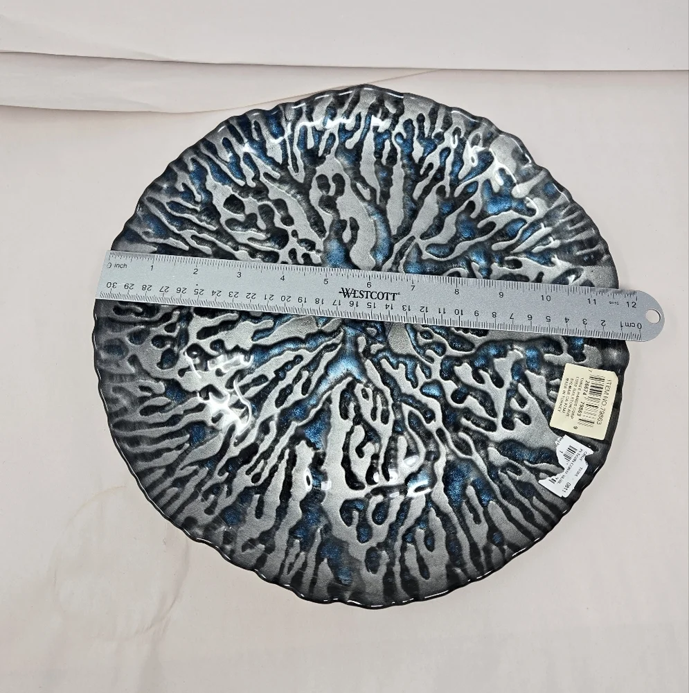 Three Hands Coral Blue Dish Platter Plate Hand Painted Sea Ocean Beachy Look